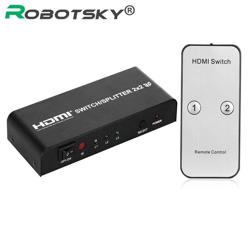 HDMI V1.4 Switch 2X2 HDMI Switcher Splitter 2 in 2 out HDMI Switcher Video Audio Converter Adapter 3D 1080P for HDTV PC PS3