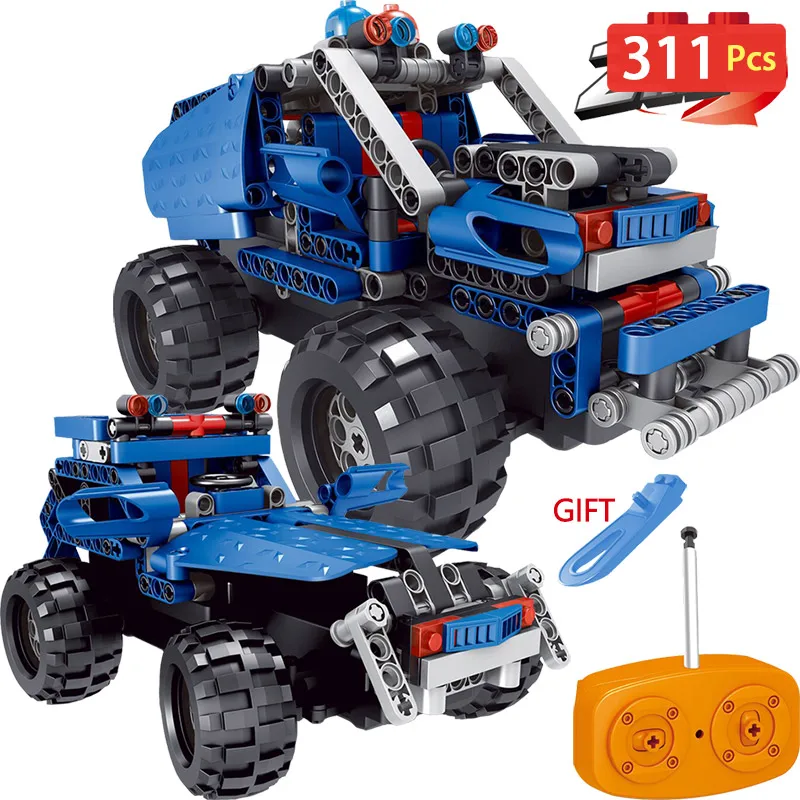 2 IN 1 Radio Control  RC Blue SUV Car building blocks Compatible LegoINGlys Remote Control Vehicle Toy DIY toy for children Gift