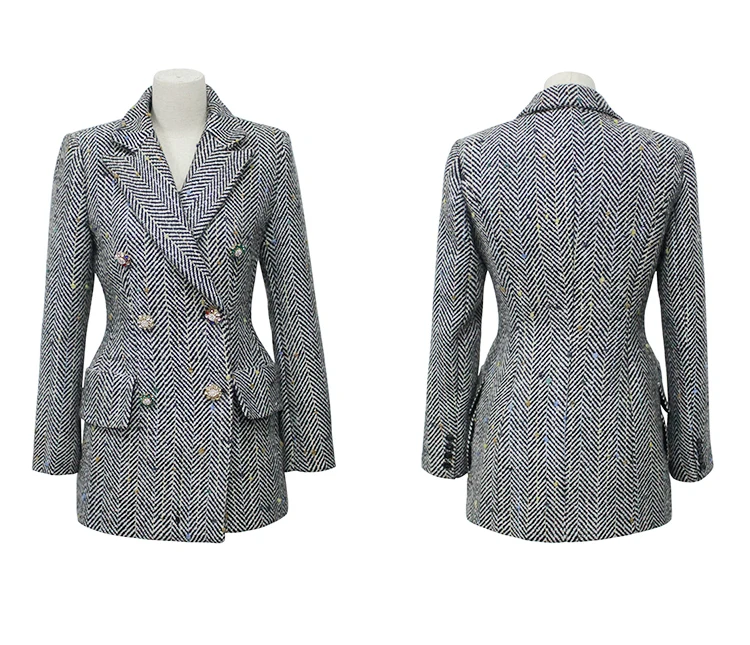 women checked double breasted office suit jacket designer blazer women blazers and jackets pockets work wear suit outwear