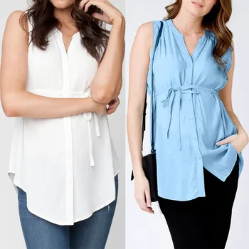 

vetement femme 2019 Women Pregnant Maternity Nursing tops Solid Breastfeeding Summer Striped Blouse Clothes ropa de mujer