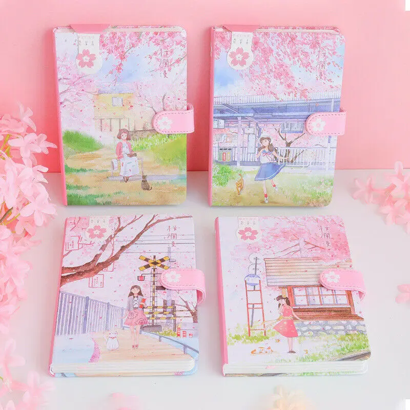 

Sakura Rotten Color Page Hardcover Magnetic Buckle Girl's Handbook Notebook