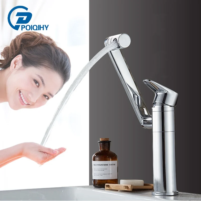 

POIQIHY Chrome Polished 360 Degree Rotation Bathroom Basin Faucet Single Handle Cold and Hot Water Mixer Tap