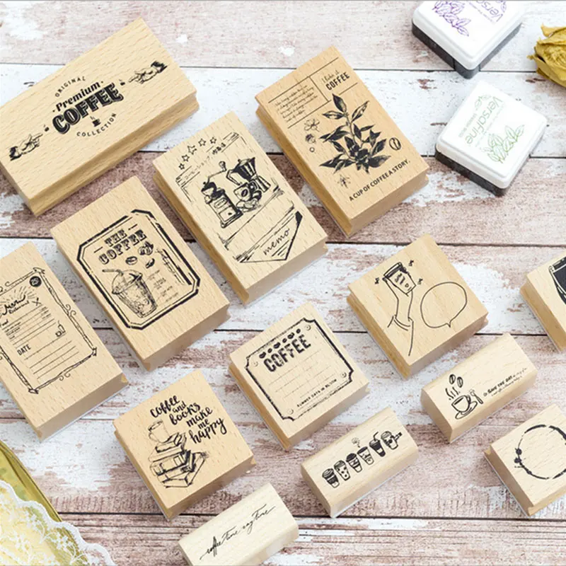 

Vintage coffee shop series wood stamp DIY craft wooden rubber stamps for scrapbooking stationery scrapbooking standard stamp
