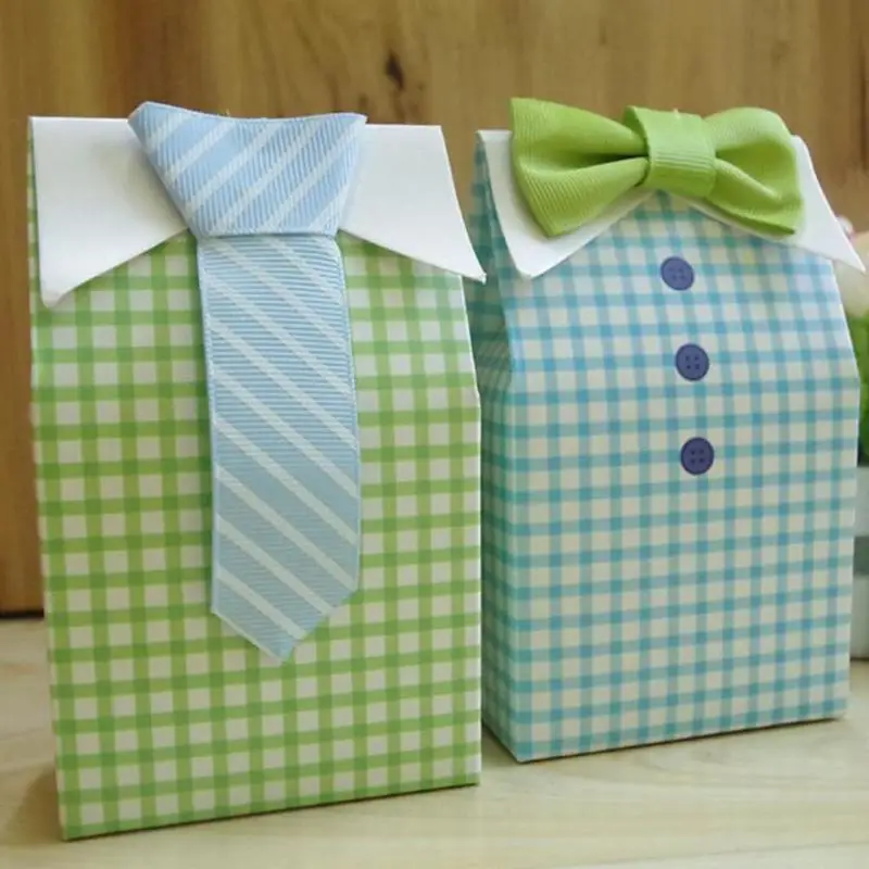 

50 pcs My Little Man Blue Bow Green Tie Birthday First Communion Boy Baby Shower Candy Bag Wedding Favors Candy Box Gift Bags