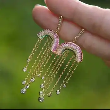 

925 Silver Needle High-quality tassels Rainbow Ear Nails Female Fashion Individuality earring