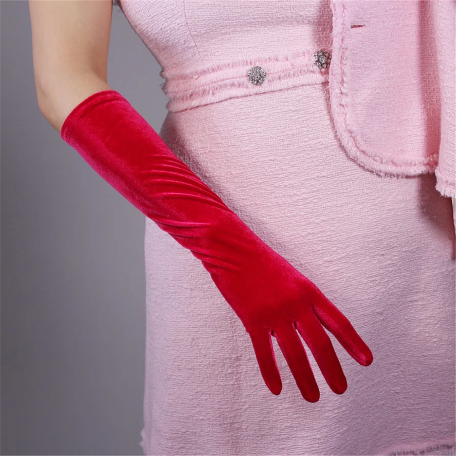 

Velvet Long Gloves 40cm Pink Rose Red Female Models High Elastic Velvet Gold Velvet Touch Screen SRMH40