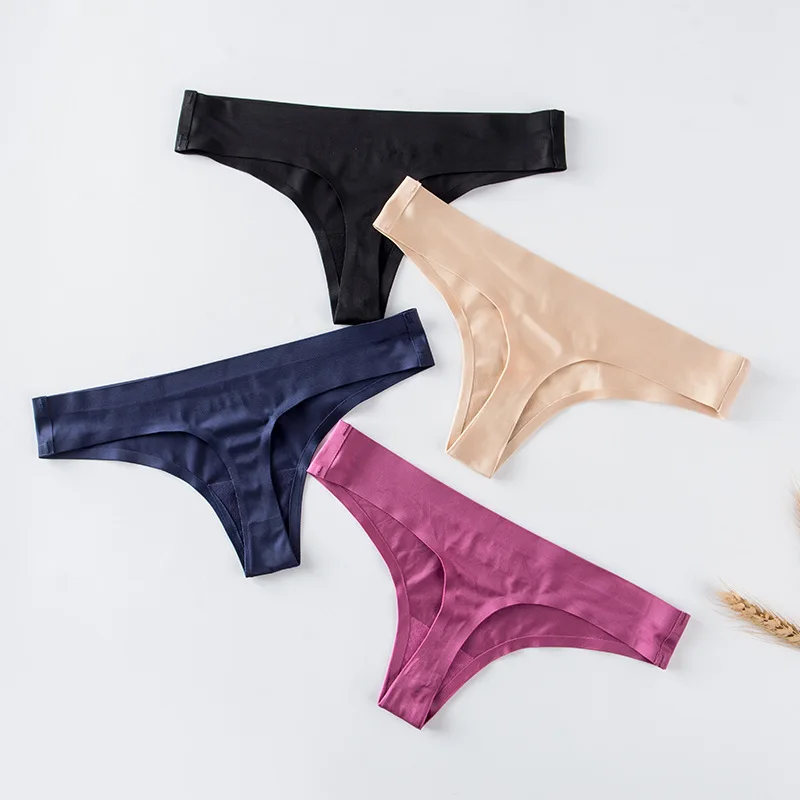 3pcs,Ice Silk Thong Panties Sexy Briefs Seamless Thongs Women Underwear Panties for Girls Ladies Panty G String Tangas DULASI