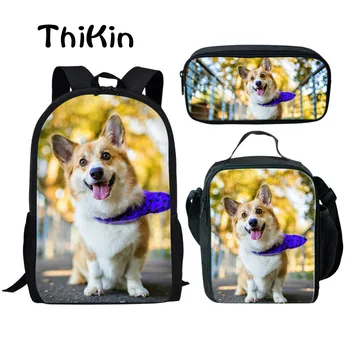 

ThiKin School Bags 3pcs Welsh Corgi Pembroke Printed Orthopedic Satchel Backpack Book Bag Teenagers Girls Rucksack Mochilas