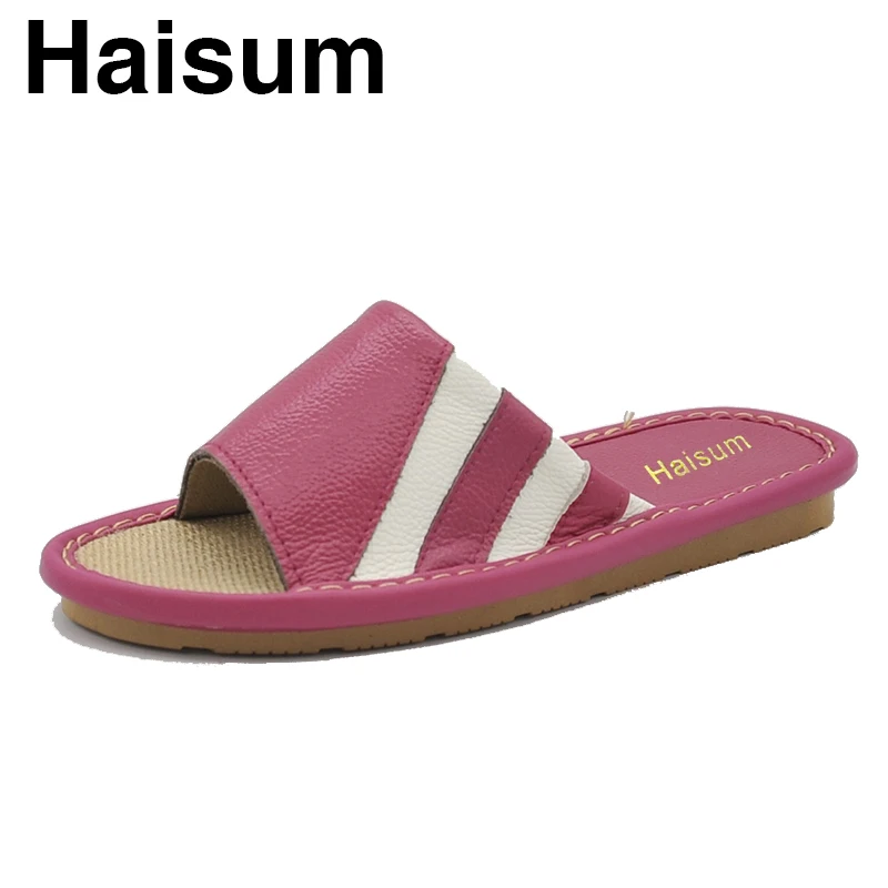 

Haisum Women's linen slippers spring leather stripes home indoor non-slip slippers 2018 new hot F-01