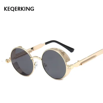 

Vintage Steampunk Sunglasses Men Round Punk Alloy Metal Hip pop Red Sun Glasses Women 2019 Goggles Men Gothic Style Shades