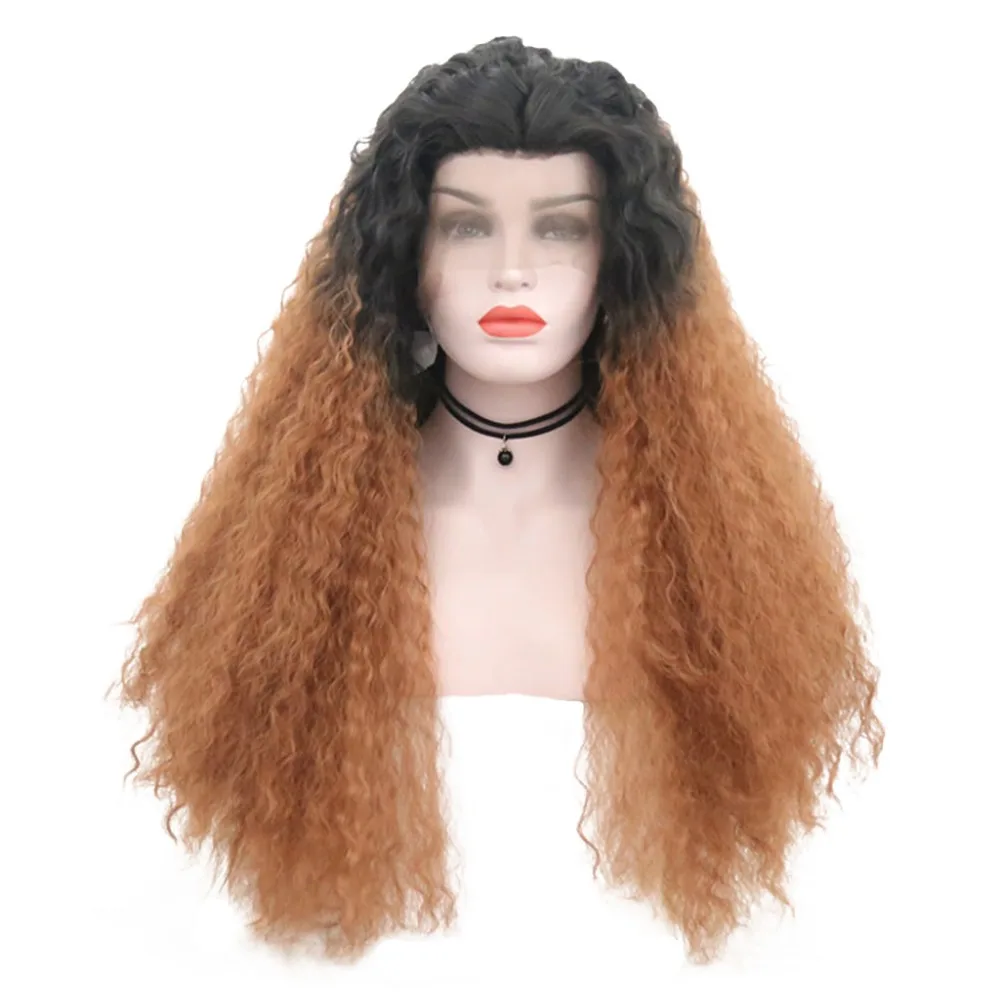 JOY& BEAUTY 24 дюймов термостойкие волосы Омбре коричневый длинные свободные кудрявые синтетические волосы на кружеве парик для афроамериканских женщин парики