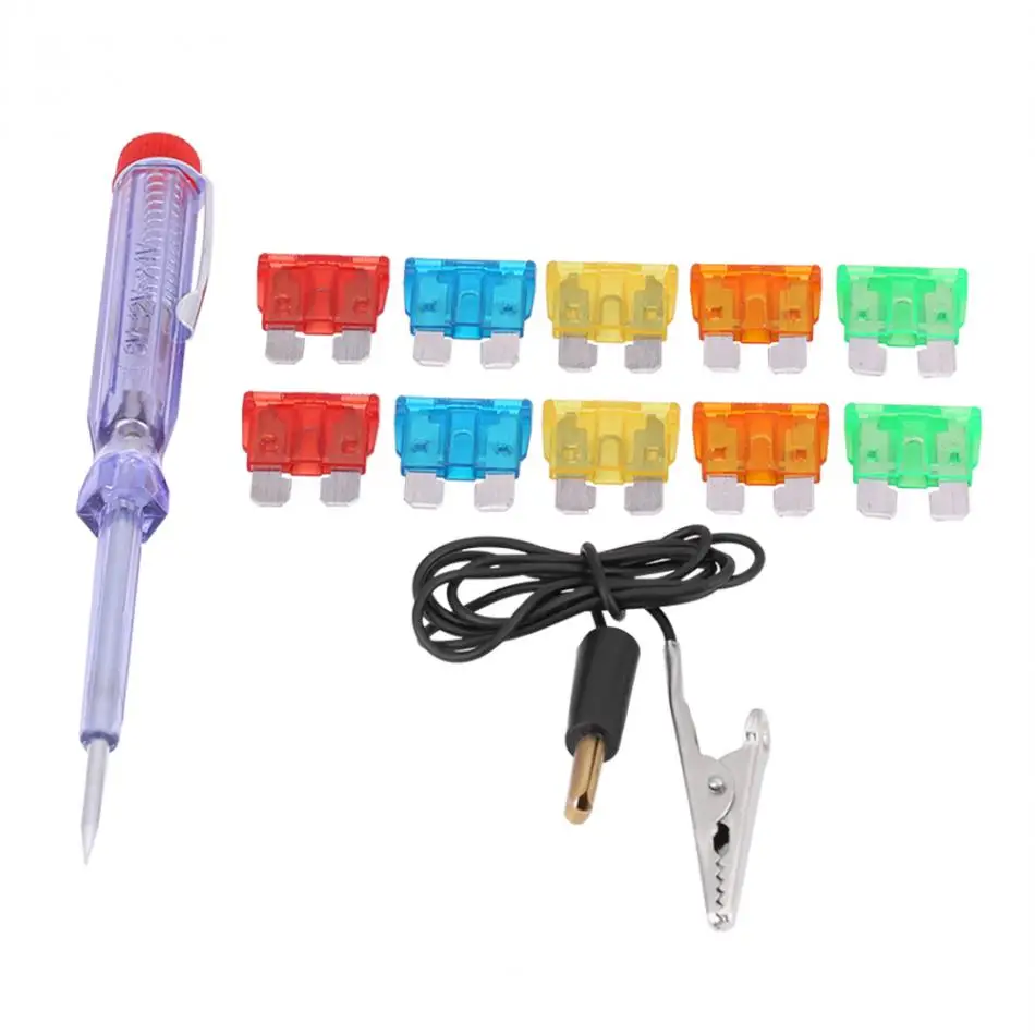 

DC 6-12V Car Auto Circuit Electric Voltage Tester Probe Pen Tool with 10pcs Blade Fuse