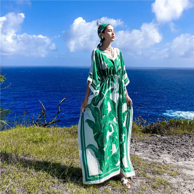 

2019 Half Sleeve Women Holiday Dress Floral Print Maxi Long Loose V-neck Summer Women Elastic Vintage Casual Dress