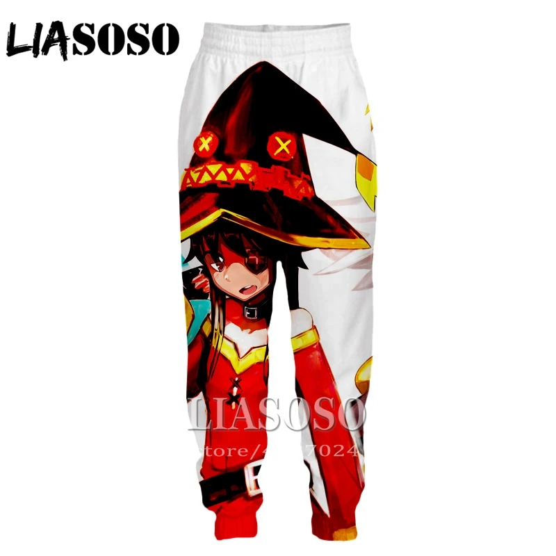 LIASOSO 3d печати Для мужчин Для женщин модные Konosuba во всю длину впитывает пот и Штаны зимние Штаны аниме милые повседневные забавные брюки E219