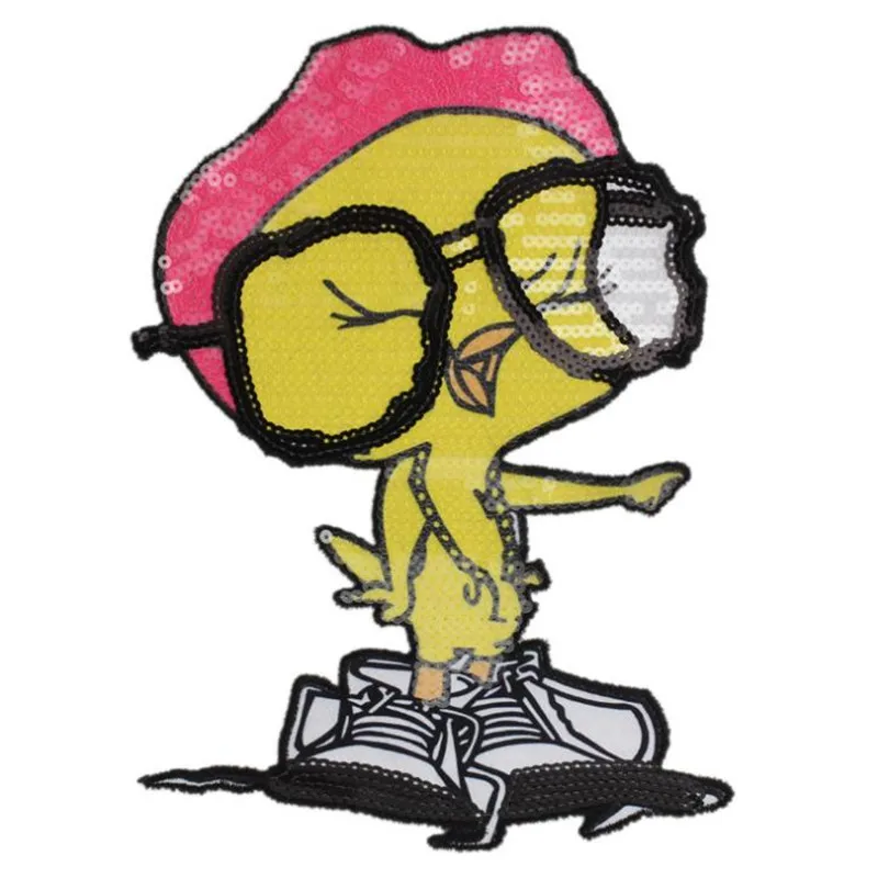 

Biker Patches for clothing T shirt 314mm Cartoon Duck Sequined Sequins T-shirt Womens Fashion Tops Shirt Womens Patch Clothes