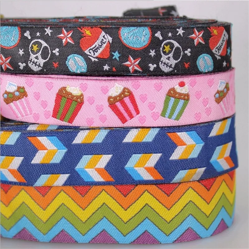 

HOT!!!2016 New 5/8 " 16mm+7/8"22mm 100% polyester Cartoon Woven Jacquard Ribbon For DIY Dog Collar wholesale Free Shipping