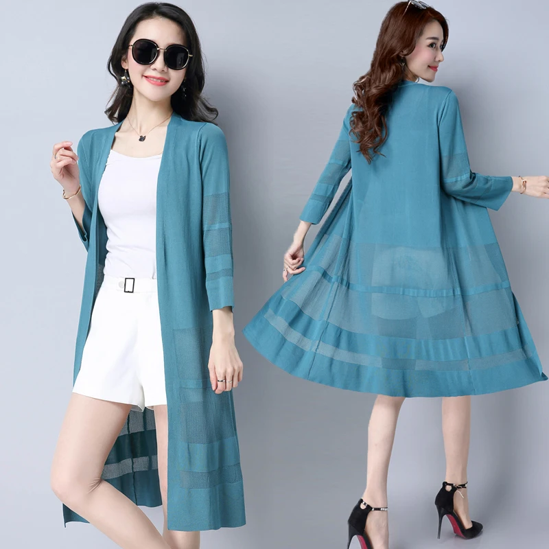

Women Knitted Sweater Long Cardigans Spring Summer Fashion Plus Size Casual Office Lady Long Sleeve Knitwear Coat Cotton SR441