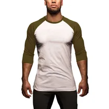 Фитнес-Футболка модная мужская летняя облегающая Лоскутная футболка 3/4 Длина рукав Топ короткий рукав