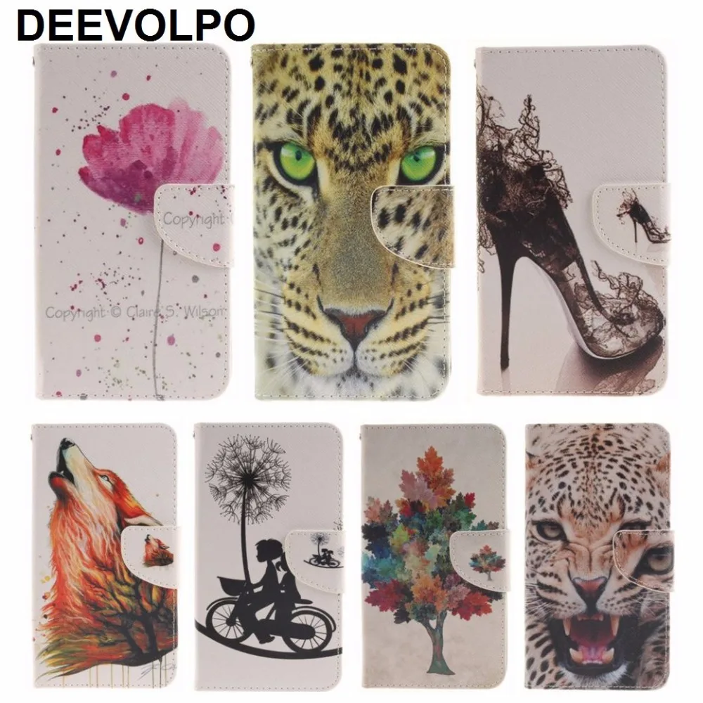 

DEEVOLPO Leather Cases Wild Animal For iPhone 8 7 6S Plus 4 4S 5C 5S SE Touch 6 5 Card Slot Phone Bags Wolf Flowers Covers D26F