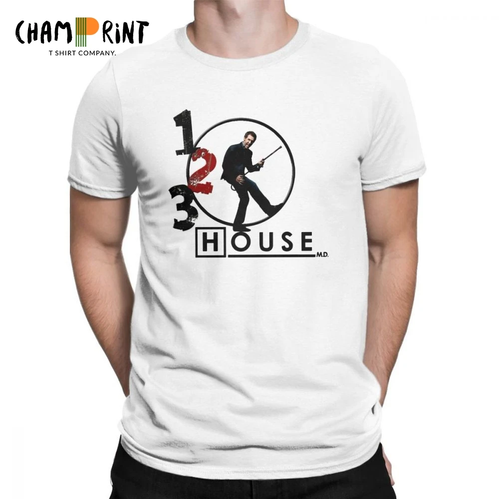 Rock House MD Для Мужчин's футболки дом Gregory Хью Лори Винтаж 100% хлопок футболка с короткими руками футболки с круглым вырезом топы белого цвета Rock House MD Для Мужчин's футболки дом Gregory Хью Лори Винтаж 100% хлопок футболка с короткими руками футболки с круглым вырезом топы белого цвета