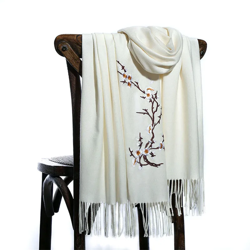 Женский шарф из искусственного кашемира с цветочной вышивкой, шарфы с кисточками, зимнее теплое пончо, женские желтые шали, зимние пашмины