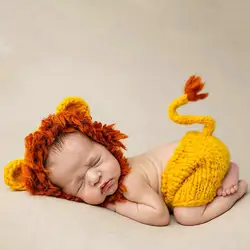 2018 детские Лев Дизайн шляпа аксессуары хлопок новорожденный крючком boygirl реквизит набор (шапка + Штаны) детская вязаная одежда