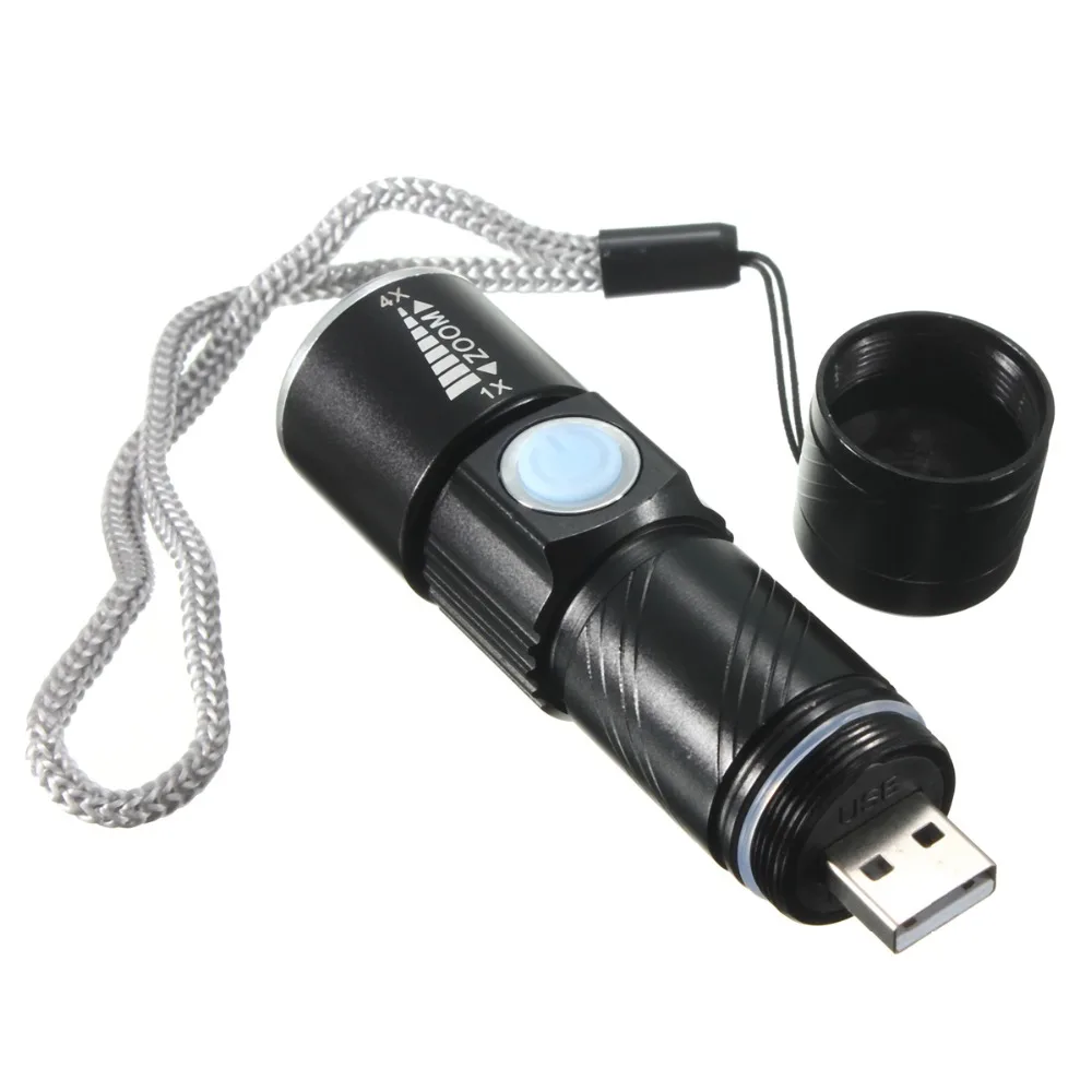 Mini USB LED Flashlight Zoom Stretch 3 Mode Rechargeable Powerful Flash