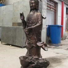 Xd 001398 5" Китай классическая Бронзовый Кван-Инь Гуань Инь Бодхисаттва Будда на Статуи Дракона