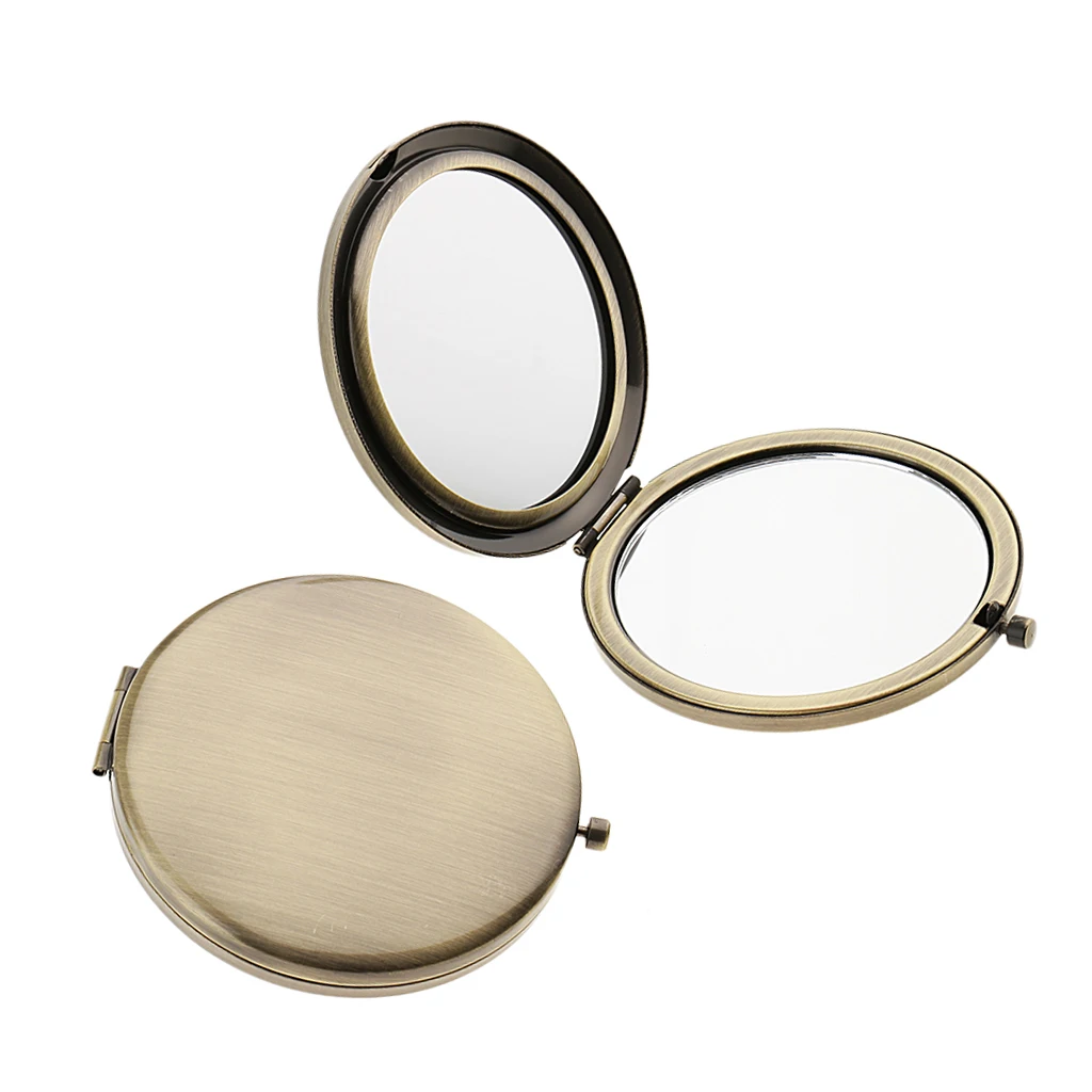 2Pcs Travel Compact Makeup Mirror ,Premium Double Sided Folding Cosmetic Mirrors - Bronze/ Classic/ Silver Optional