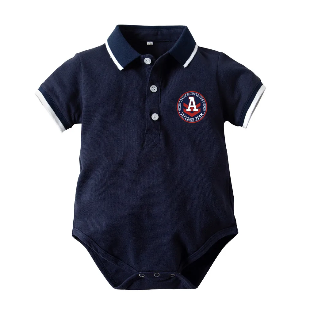 De Romper 2019 bebé niño Caballero de manga corta carta impresa pantalones giro-abajo Collar de ropa forzosamente Bebe Garcon @ 30