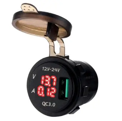 

12-24V QC 3.0 Quick Charge 5V 3A LED Display waterproof and dustproof USB Charger Voltmeter for Car Boat Motorcycle