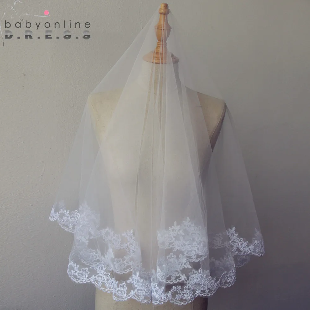 

Highest Quality 1 meters Long Elegant Lace Edge Wedding Veil Luxury Tulle White and Ivory Wedding Bridal Veil Short with Comb