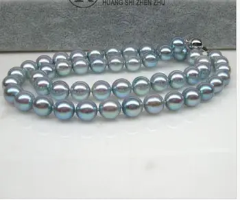 

gorgeous AAA9-10mm south sea round silver grey pearl necklace 18"925s