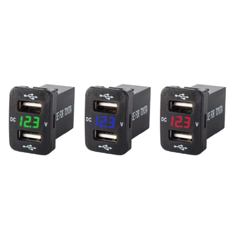 

2019 12V Dual USB Ports Car Charger Socket Voltmeter 4.2A Power Adapter For Toyota