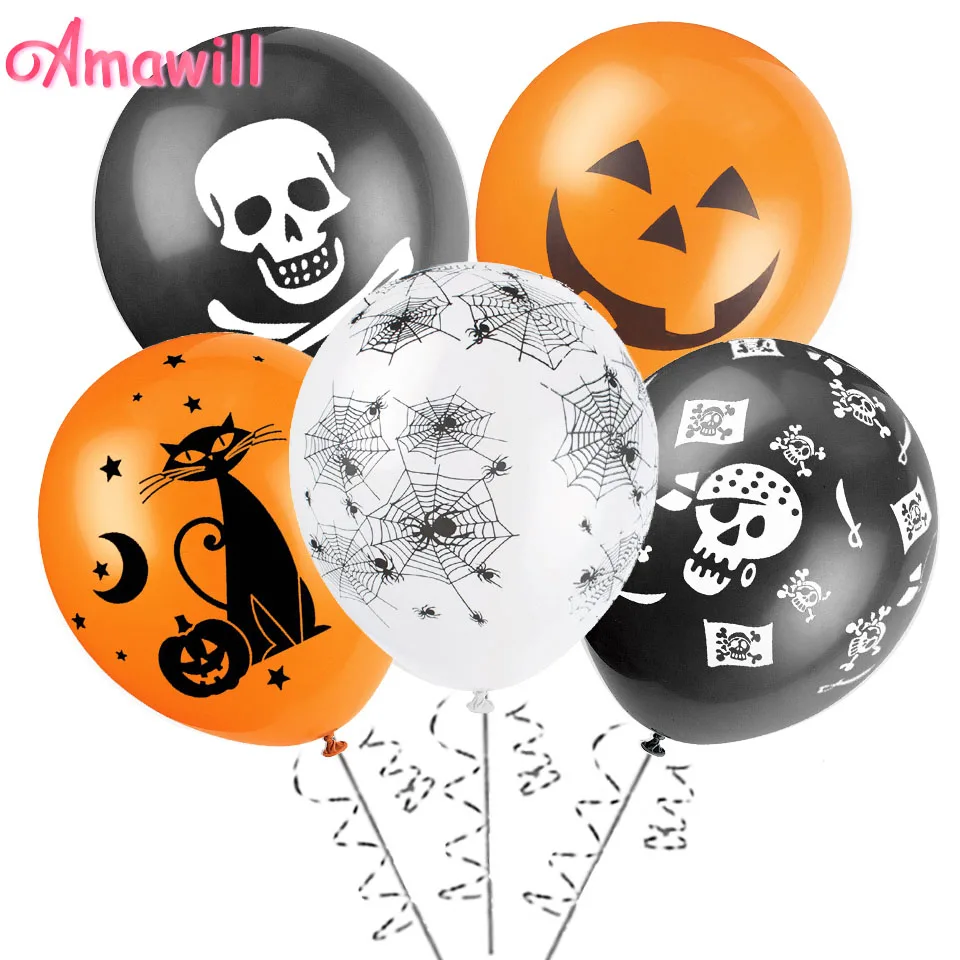 

Amawill 20pcs 12inch Priate Cobweb Skull Black Latex Balloons Globos Gender Reveal Birthday Party Decorations Kids Halloween 75D
