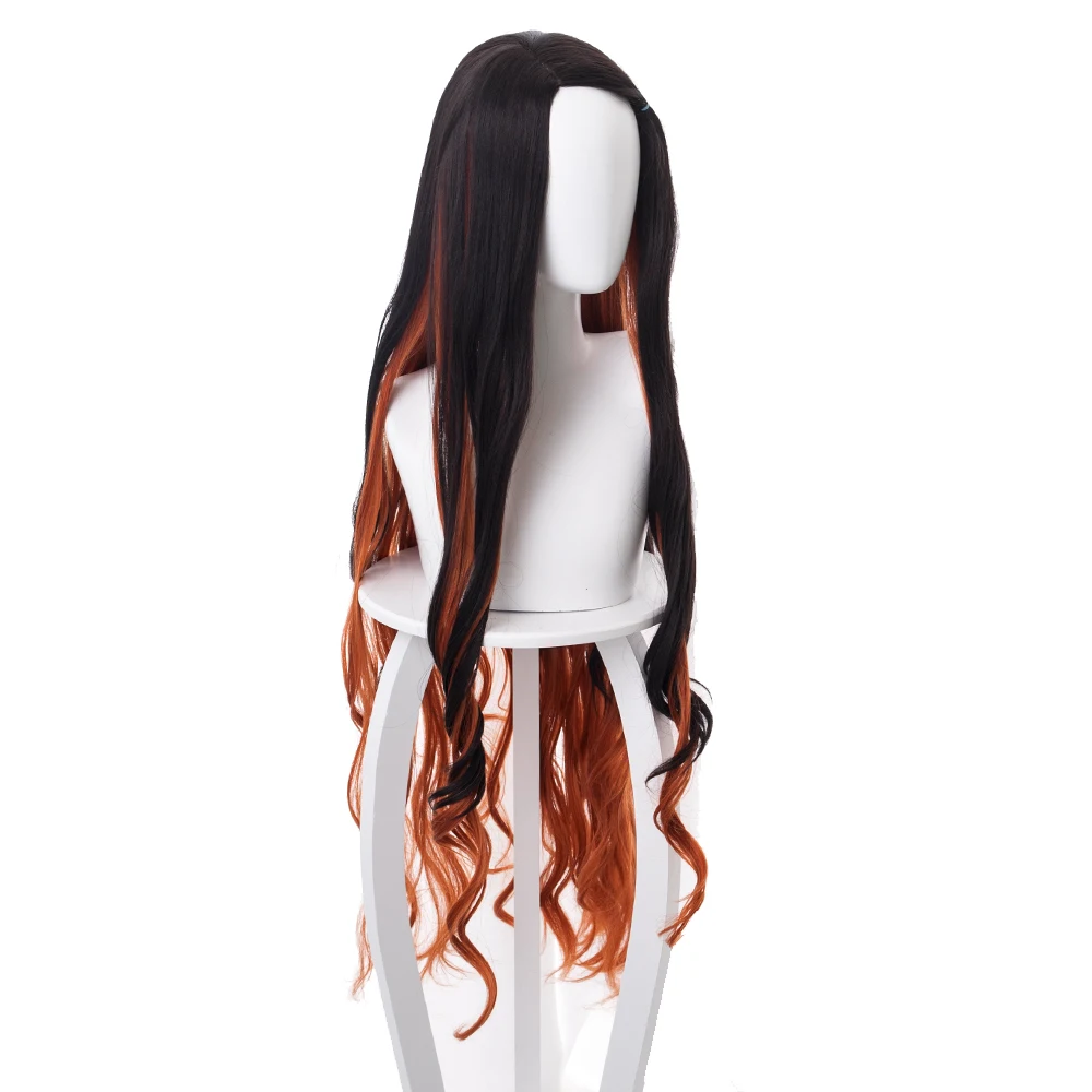 Demon Slayer Kimetsu no Yaiba парик Kamado Nezuko 120 см длинные вьющиеся волосы Смешанные черные