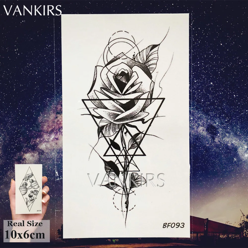Waterproof Tattoo Women Body Arm Cheset Flower Rose Tattoos Temporary Men Small Triangle Rose Art Tatoo Fake Black Leaf Stickers Aliexpress Beauty Health
