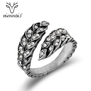 

Viennois Vintage Silver Color Resizable Finger Ring For Women Rhinestone Paved Leaves Party Female Ring Fashion Jewelry