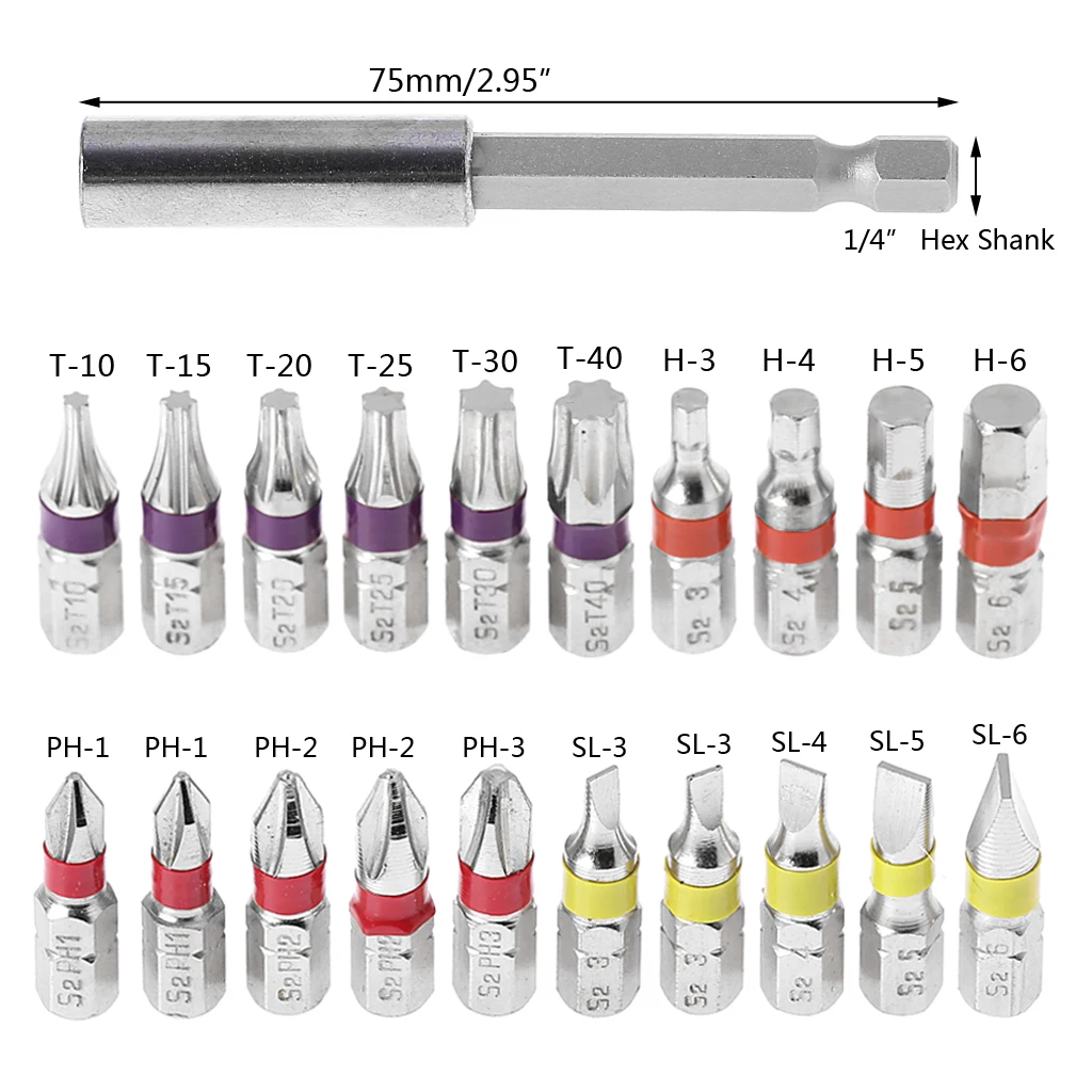 

20Pcs/Set Torx Flat Hex Screwdriver Bit Set PH Head Color Coded with Magnetic Holder G25 Great Value April 4