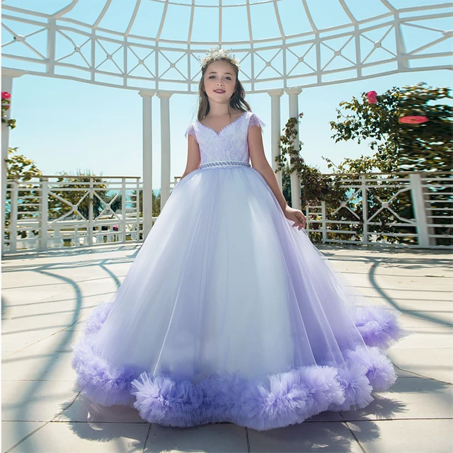 Cute Lavender Long Prom Dress for Girls Children Formal Wear with Lace ...