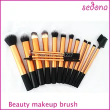 Free Shipping Sedona brand 16pcs gold cosmetic makeup brush kit makeup brush set synthetic hair brushes