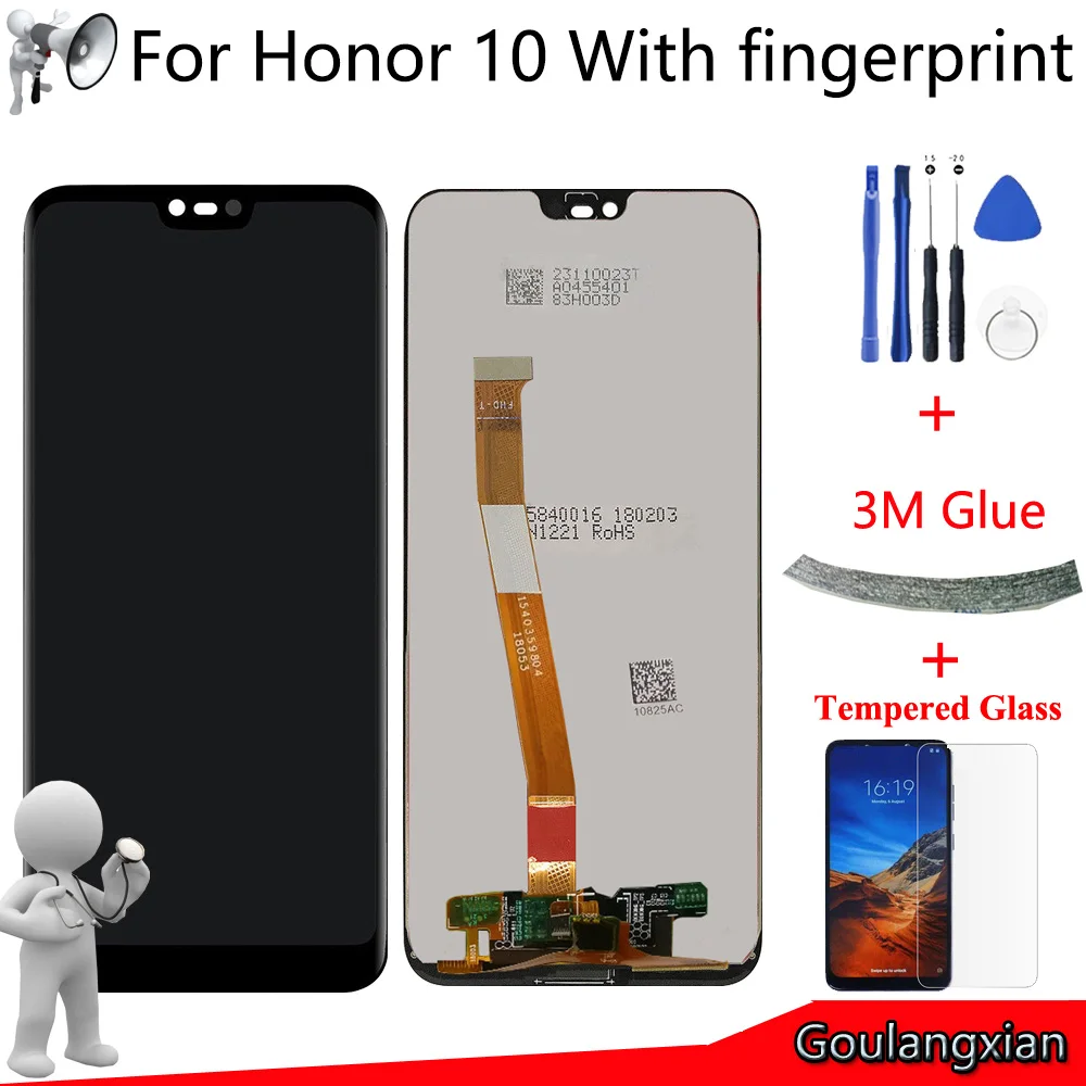 

AAA Original LCD For Huawei Honor 10 LCD Display Touch Screen Digitizer Assembly+fingerprint For honor10 COL-L29 LCD Replacement