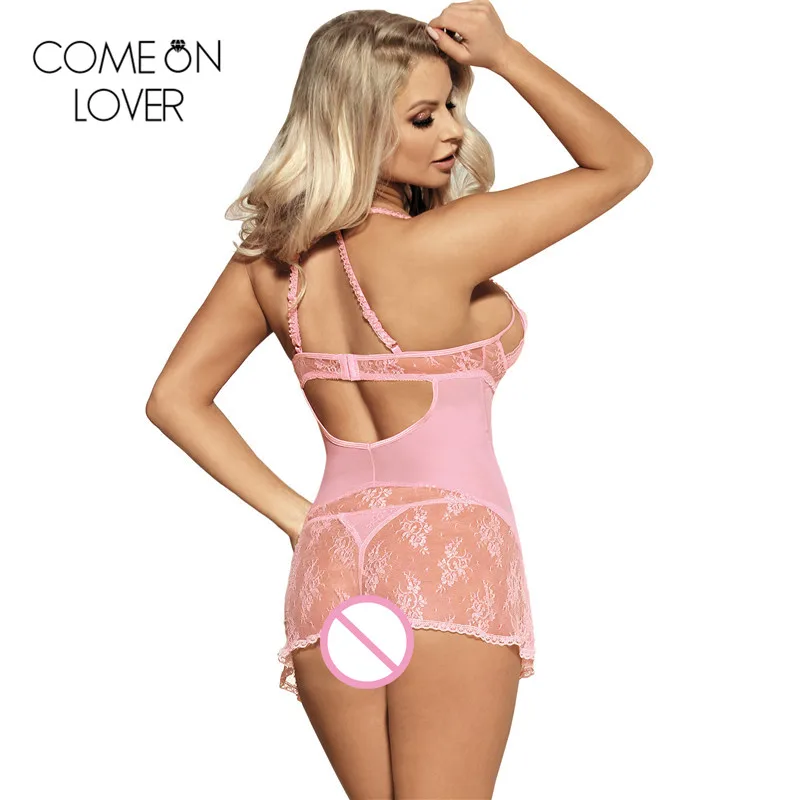 Comeonlover прозрачное кружевное эротическое белье, порно-костюмы, сексуальные большие размеры, сексуальное неглиже, Холтер, Женская сорочка, платье RE80464