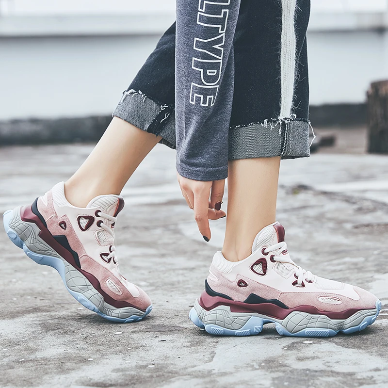 Kaufen ADBOOV Neue Atmungsaktive Chunky Plattform Turnschuhe Frauen Kuh Wildleder Schuhe Frau Trendy Trainer Weibliche Schuhe Korb Femme