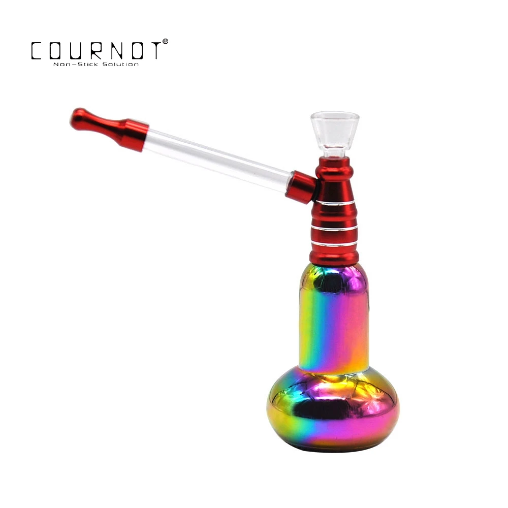 

COURNOT Hulu Hookah Shisha Smoking Glass Water Pipe 140MM Metal Tobacco Pipes With Long Glass Handle Metal Mouth Filter