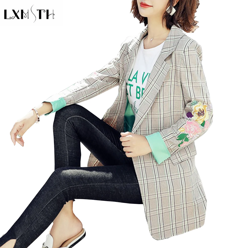 LXMSTH Retro Flower Embroidery Blazers 2019 Autumn Fashion Single