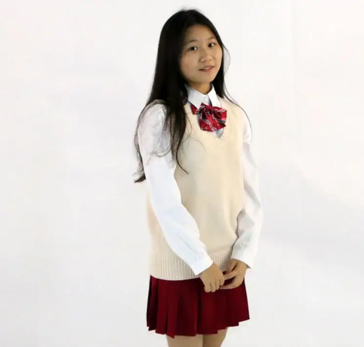

2019 Sweater Vest Spring and Autumn V-neck Cotton Knitted Vest JK Uniforms Girls Student Costume new
