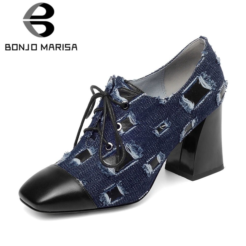 

BONJOMARISA 2020 Spring New Genuine Leather Pumps Women Big Size 33-43 Leather Lining Office Lady Quality Work Pumps Shoes Woman