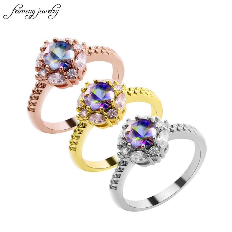 

Elegant silver Rings For Men And Women Brand Flower-shaped zircon Rose gold Wedding Engagement Party Ring Gifts New Year's gift