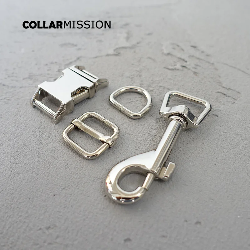 

(metal buckle+adjust buckle+D ring+metal dog clasp/set) DIY dog collar 15mm webbing sewing accessory premium quality
